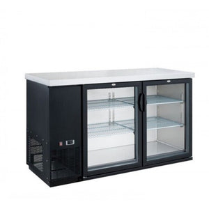 Dukers DBB48-H2, enfriador de barra trasera de dos puertas de 48", puerta de vidrio (puerta con bisagras), dimensiones: 49-¼" x 24" x 35"