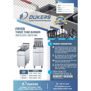 Dukers DCF3-NG Gas Fryer, Three Tube Burner, Natural Gas, 90,000 BTU, 40 lb. Capacity