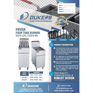 Dukers DCF4-NG Gas Fryer, Four Tube Burner, Natural Gas, 120,000 BTU, 50 lb. Capacity