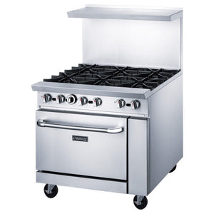 Dukers DCR36-6B Estufa de gas, 36" con seis (6) quemadores abiertos, Dimensiones: 36" x 31-1/2" x 56"