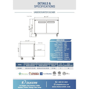 Dukers DUC48R, Two Door 48" Undercounter Refrigerator, 12.2 cu.ft.