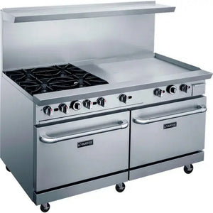 Dukers DCR60-4B36GM 60" Gas Range w/ Four Open Burners, 36" Griddle, (2) Standard Ovens