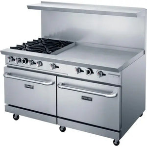 Dukers DCR60-4B36GM 60" Gas Range w/ Four Open Burners, 36" Griddle, (2) Standard Ovens