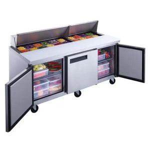 Dukers DSP72-18-S3, Three Door 72" Salad/Sandwich Prep Table Refrigerator (Standard Top) 115v