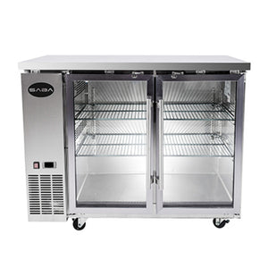 SABA SBB-24-48GSS, Two Door 48" Refrigerated Back Bar Cooler, Glass Swing Door, Stainless Steel