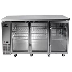 SABA SBB-24-72GSS, Three Door 72" Refrigerated Back Bar Cooler, Glass Swing Door