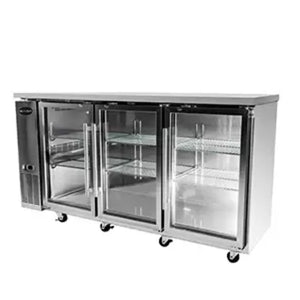 SABA SBB-24-72GSS, Three Door 72" Refrigerated Back Bar Cooler, Glass Swing Door
