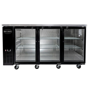 SABA SBB-24-72G, Three Door 72" Refrigerated Back Bar Cooler, Glass Swing Door