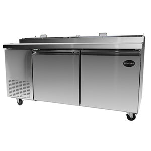 SABA SPP-67-9, Two Door 67.25" Pizza Prep Table Refrigerator, 9 Pans, 115v
