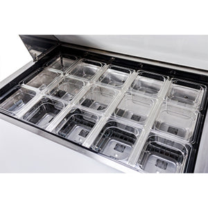 SABA SPS-36-15M, mesa de preparación Mega-Top de 36" con dos puertas y bandejas, interior y exterior de acero inoxidable