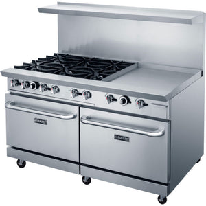 Dukers DCR60-6B24GM Gas Range w/ Six Burners, 24" Griddle, (2) Standard Ovens, 324,000 BTU
