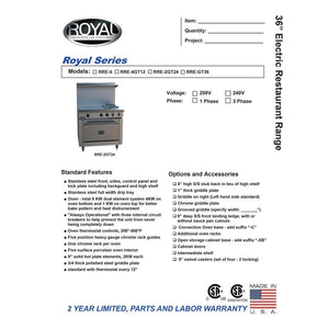 Royal RRE-6, Electric Six Burner Range with Oven