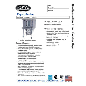 Royal RCOS-1 Single Deck Gas Convection Oven - Standard Depth