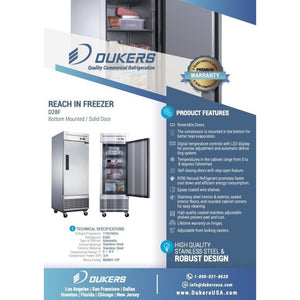 Dukers D28F, montaje inferior (1) congelador de una puerta, dimensiones: 27-1/2" x 32-5/8" x 80-3/8"