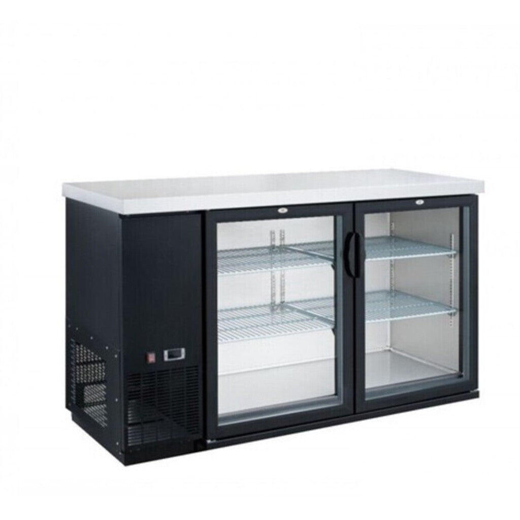 Dukers DBB48-H2, enfriador de barra trasera de dos puertas de 48&quot;, puerta de vidrio (puerta con bisagras), dimensiones: 49-¼&quot; x 24&quot; x 35&quot;