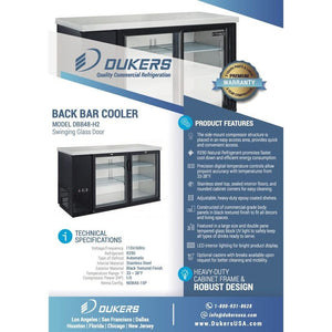 Dukers DBB48-H2, enfriador de barra trasera de dos puertas de 48", puerta de vidrio (puerta con bisagras), dimensiones: 49-¼" x 24" x 35"