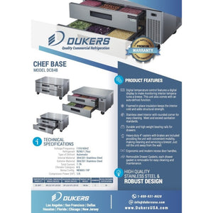 Dukers DCB48-D2, Refrigerador de dos cajones Chef Base, Dimensión: 48" x 32-¼" x 26"