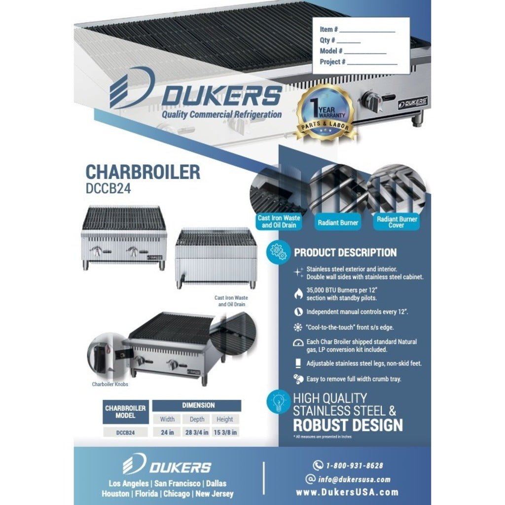 Dukers DCCB24 - Parrilla a gas para mostrador, servicio pesado, 24&quot; Dimensiones: 24&quot; x 28-3/4&quot; x 15-3/8&quot;