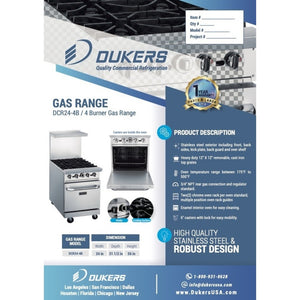 Dukers DCR24-4B Estufa de gas, 24" con cuatro (4) quemadores abiertos, Dimensiones: 24" x 31-1/2" x 56"