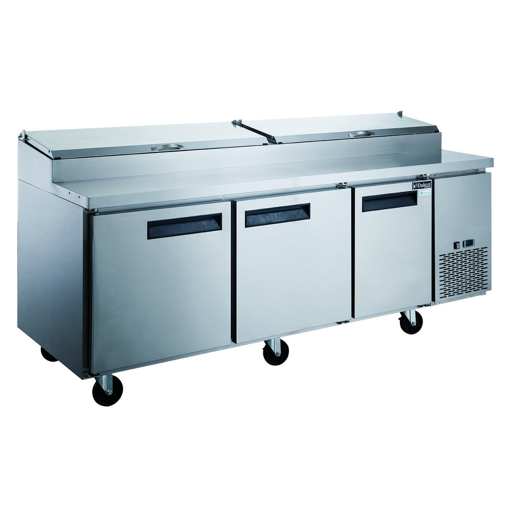 Dukers DPP90-12-S3, Three Door 90&quot; Pizza Prep Table Refrigerator