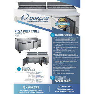 Dukers DPP90, mesa de preparación de pizza de 90", dimensiones: 90-¼" x 31-½" x 43-¼"
