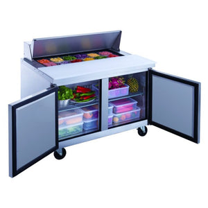 Dukers DSP48-12-S2, Two Door 48" Salad/Sandwich Prep Table Refrigerator (Standard Top)