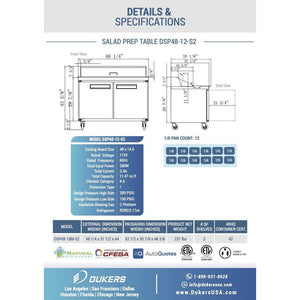 Dukers DSP48-12-S2, mesa de preparación de ensalada de dos puertas de 48", dimensiones: 48" x 31½" x 45"