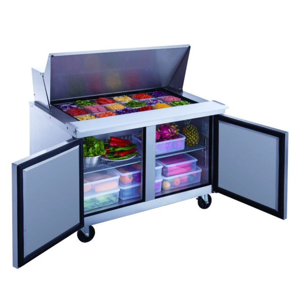 Dukers DSP48-18M-S2, Two Door 48&quot; Salad/Sandwich Prep Table Refrigerator (Mega Top)