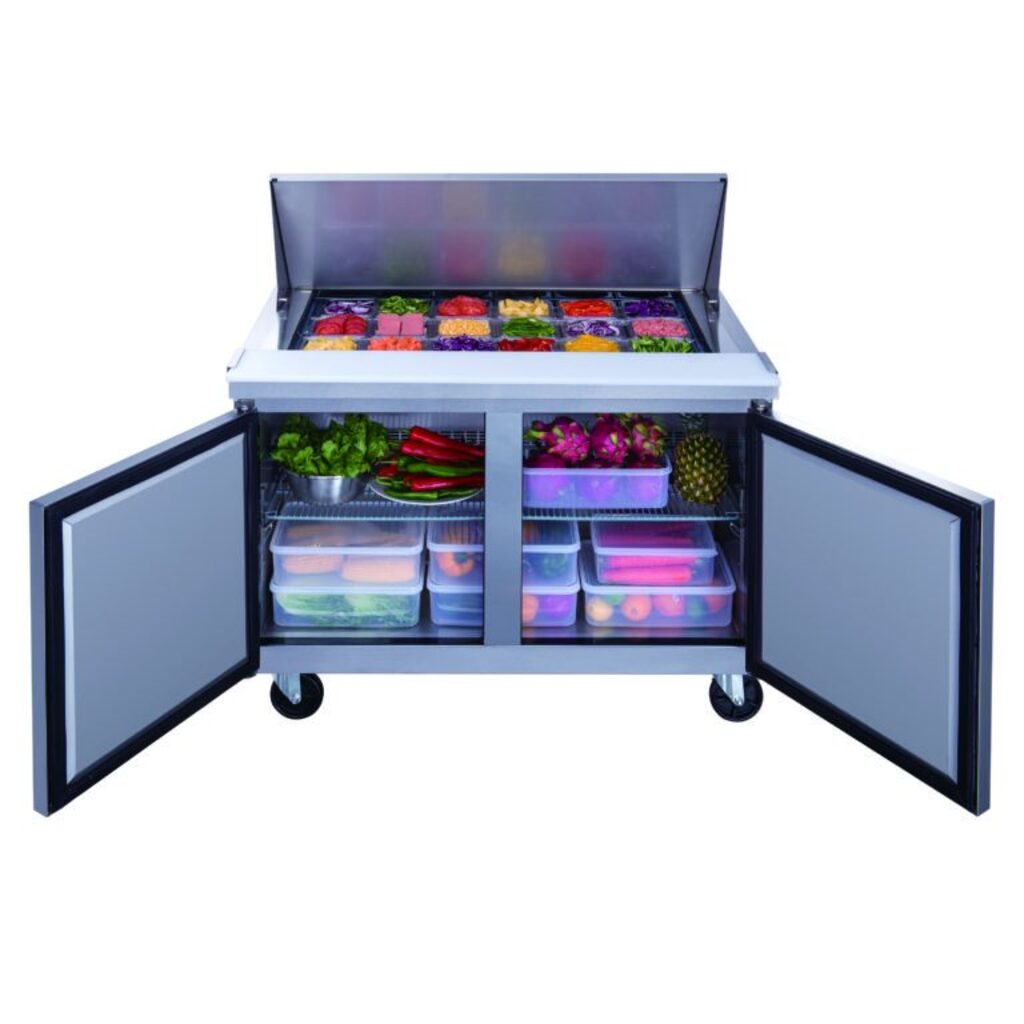 Dukers DSP48-18M-S2, Two Door 48&quot; Salad/Sandwich Prep Table Refrigerator (Mega Top)