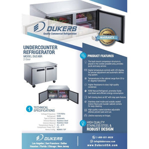 Dukers DUC48R, Refrigerador de dos puertas de 48" para debajo del mostrador, Dimensiones: 48" x 31-½" x 35-¾"