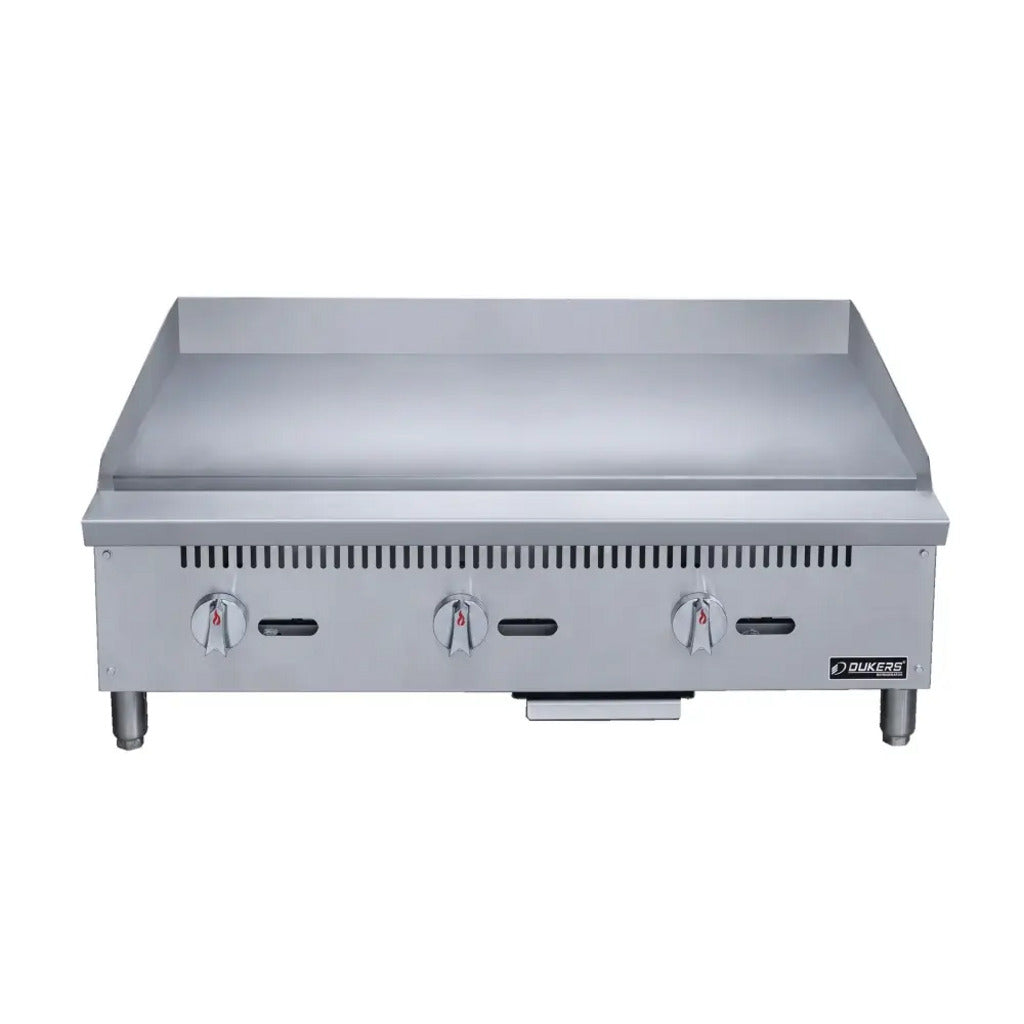 Dukers DCGM36 36" Countertop Gas Griddle with 3 Burners, 3/4" Plate, 90000 BTU