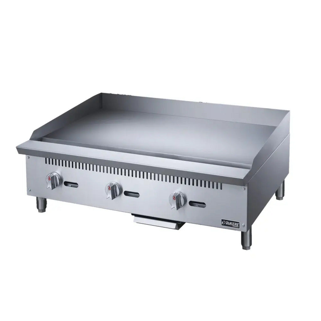 Dukers DCGM36 36" Countertop Gas Griddle with 3 Burners, 3/4" Plate, 90000 BTU