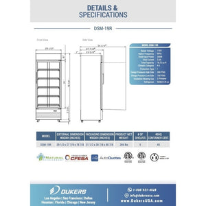 Dukers DSM-19R, Bottom Mount (1) One Glass Door Refrigerator, Dimensions : 29-1/2" x 27-7/8" x 79-1/2"