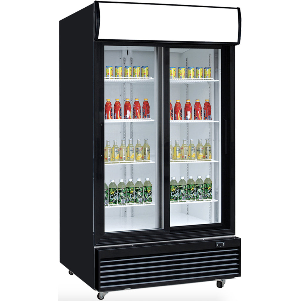 Dukers DSM-32SR Refrigerador exhibidor con dos puertas corredizas de vidrio, 39-3/8&quot; de ancho, 33.4 pies cúbicos