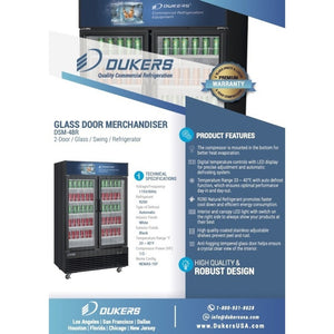 Dukers DSM-48R, Refrigerador de dos puertas con bisagras de vidrio de montaje inferior (2), Dimensiones: 54" x 31" x 79-½"