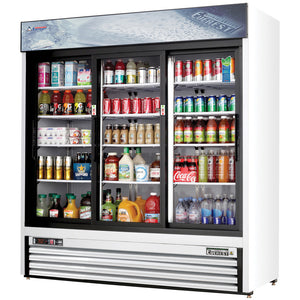 Everest EMGR69, Three Sliding Glass Door 72-7/8" Merchandiser Refrigerator, 69 cu.ft. (White)
