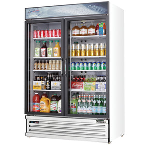 Everest EMSGR48, Two Sliding Glass Doors 53.13" Merchandiser Refrigerator, White Exterior, 115v, 48 cu. ft.