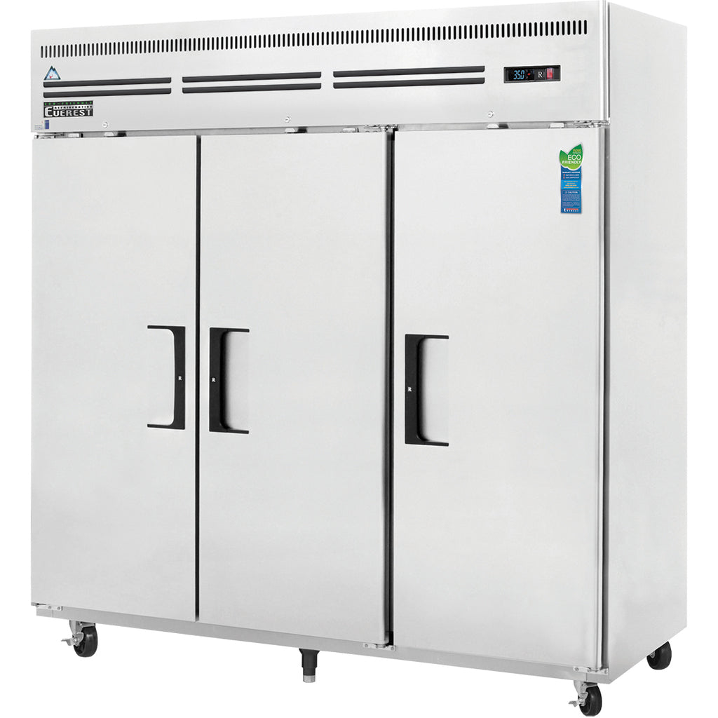 Everest ESR3, Three Solid Door 74.75" Reach In Refrigerator, Top Mount Compressor, 115v, 71 cu. ft.