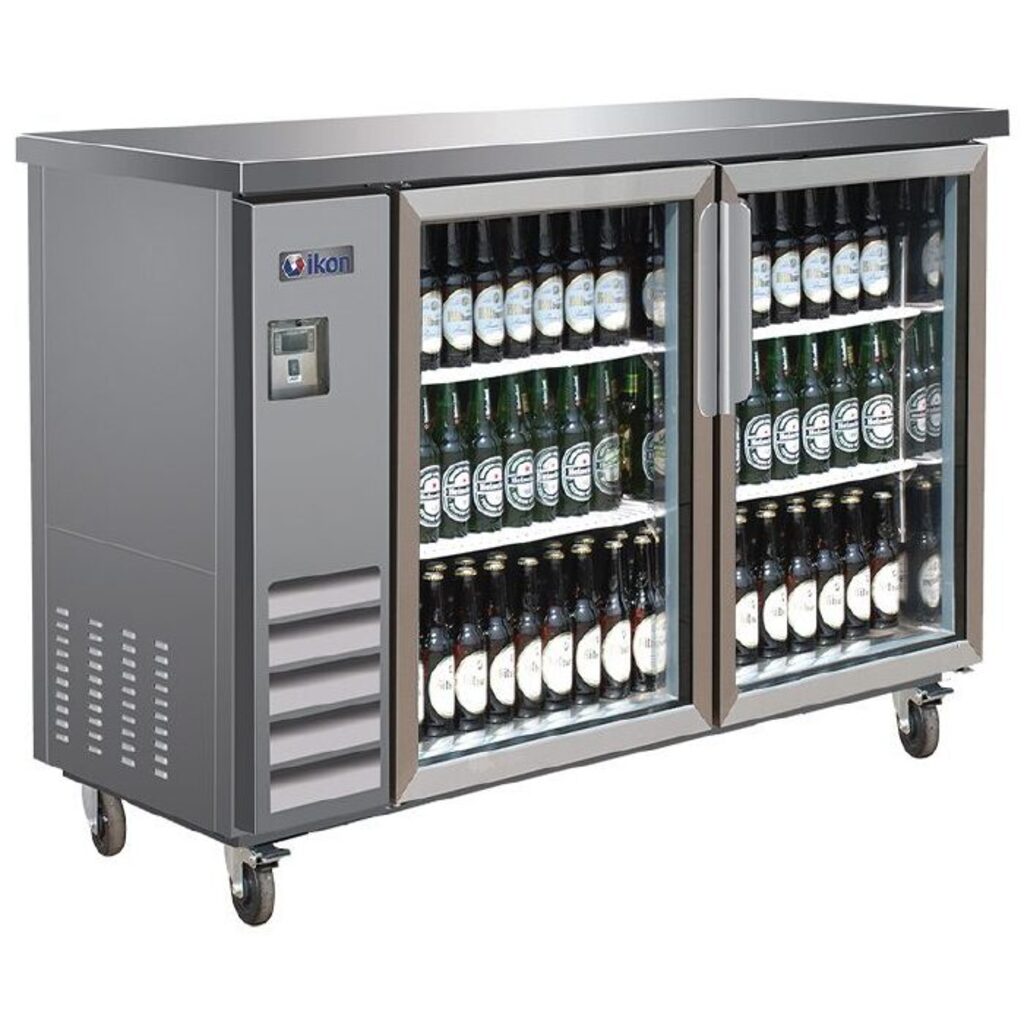 Ikon Refrigeration IBB61-2G-24SS, Two Door 61&quot; Refrigerated Back Bar Cooler, Glass Swing Door, Stainless Steel
