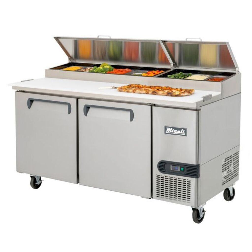 Migali C-PP67-HC, Two Door 67&quot; Pizza Prep Table Refrigerator