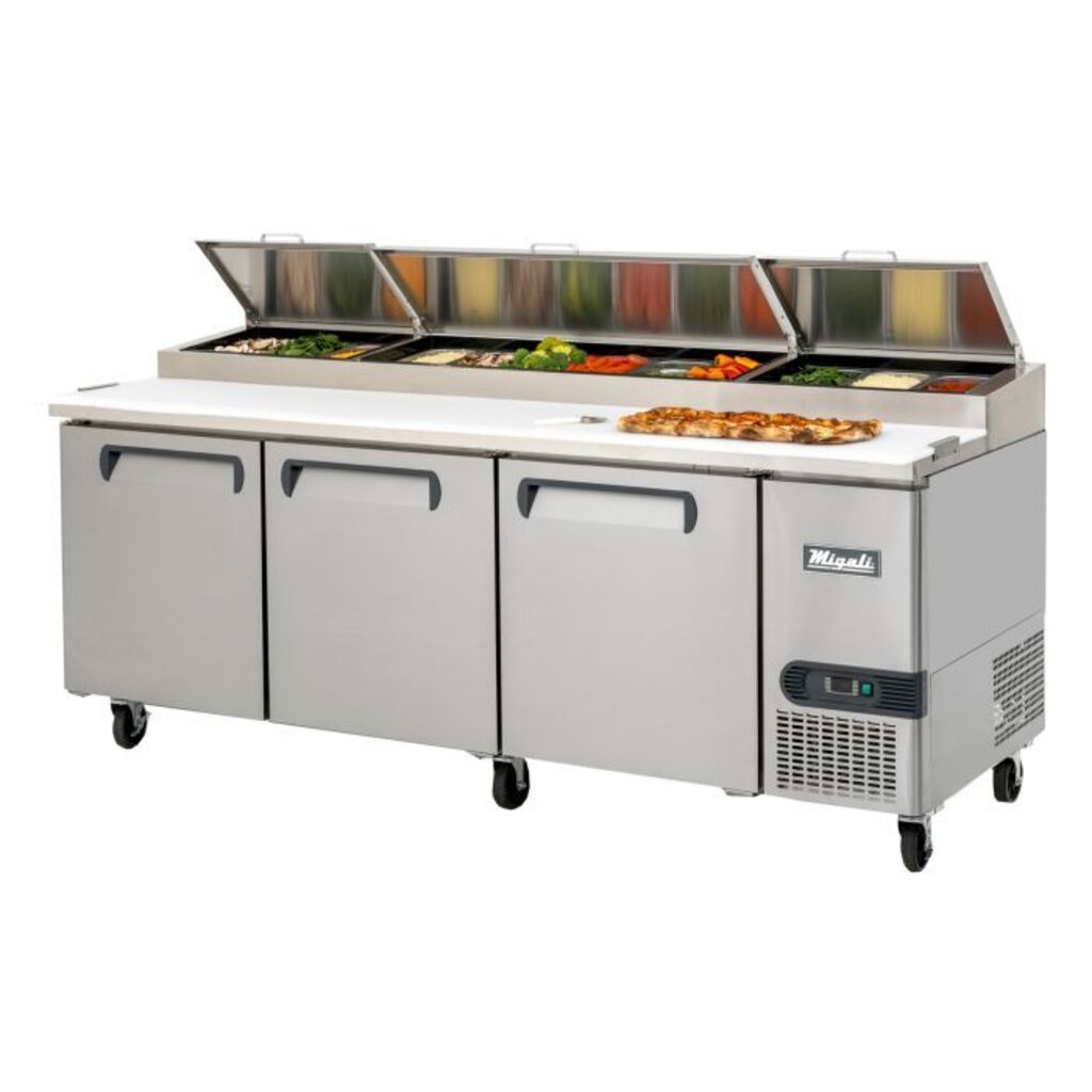 Migali C-PP93-HC, Three Door 93&quot; Pizza Prep Table Refrigerator