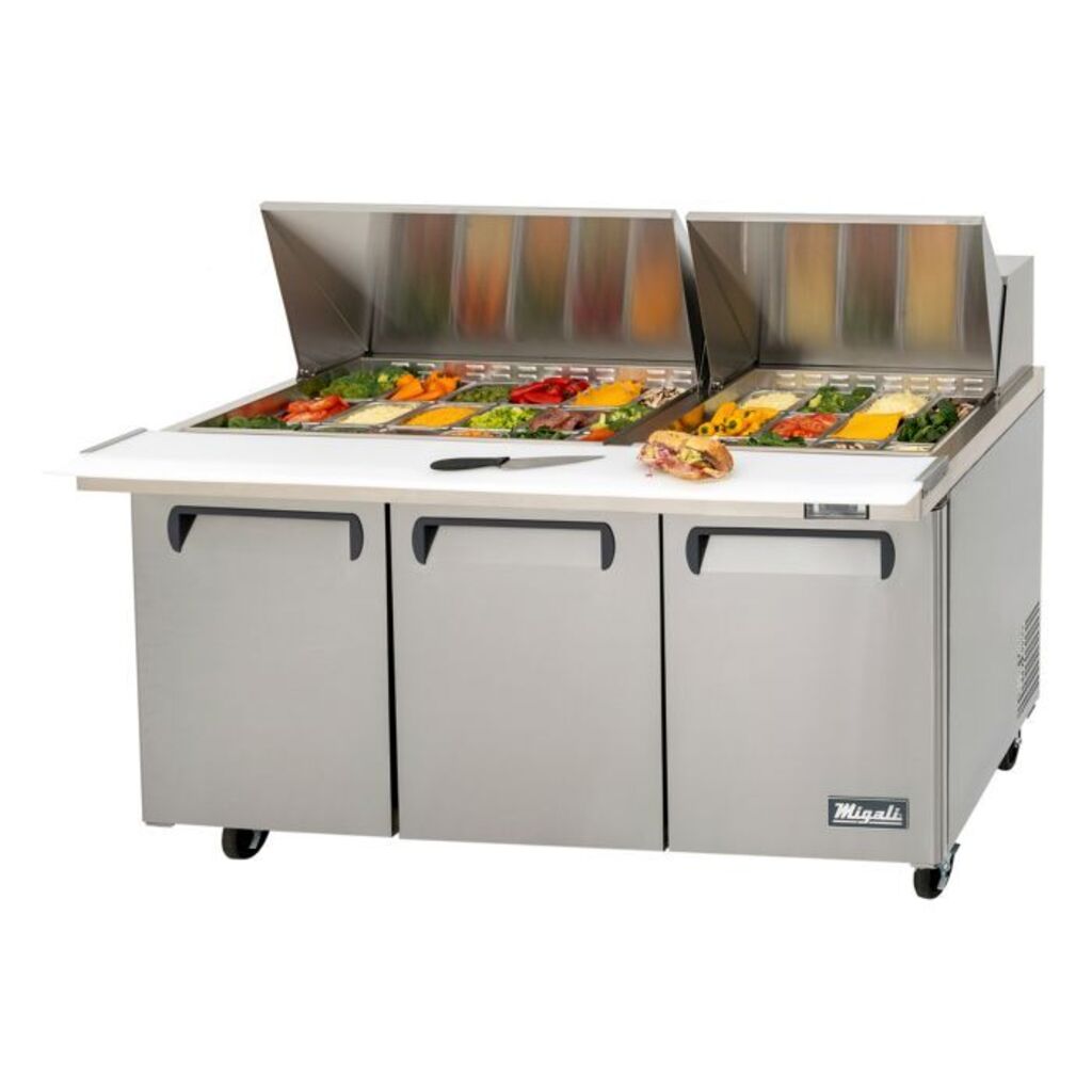 Migali C-SP72-30BT-HC, Three Door 73&quot; Salad/Sandwich Prep Table Refrigerator (Mega Top)