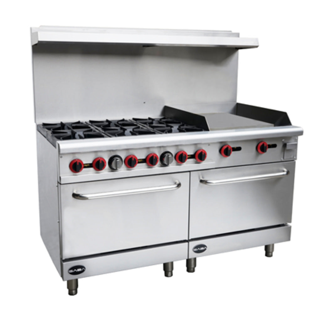 SABA GR60-G24 60" Gas Range (6 Burners) with 24" Gas Griddle & Bottom Oven 282,000 BTU