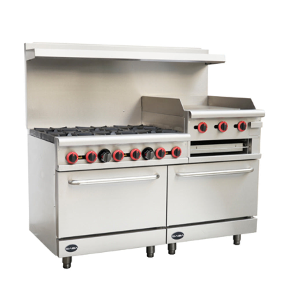 SABA GR60-GS24 60" Gas Range (6 Burners) with 24" Gas Griddle, Broiler, &amp; Bottom Oven, 278,000 BTU