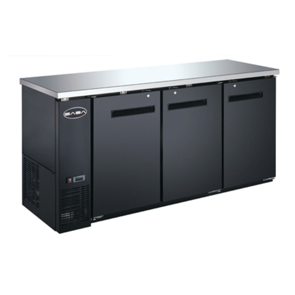 SABA SBB-24-72B, Three Door 72&quot; Refrigerated Back Bar Cooler, Solid Swing Door