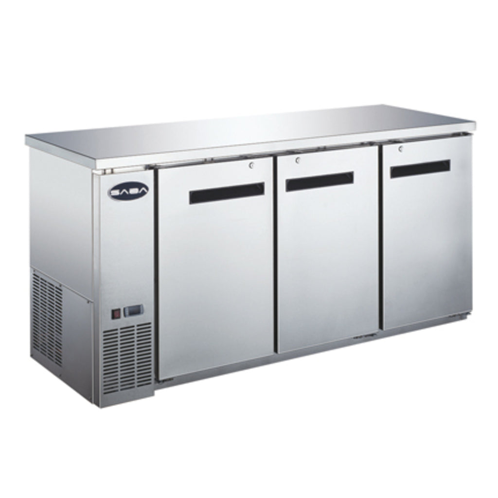 SABA SBB-24-72SS, Three Door 72&quot; Refrigerated Back Bar Cooler, Stainless Swing Door