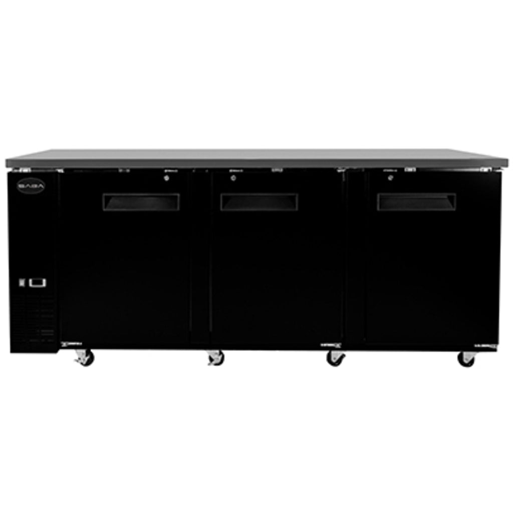 SABA SBB-24-72B, Three Door 72&quot; Refrigerated Back Bar Cooler, Solid Swing Door