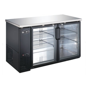 SABA SBB-27-58G, Two Door 58.88" Refrigerated Back Bar Cooler, 27.75" Deep, Glass Swing Door