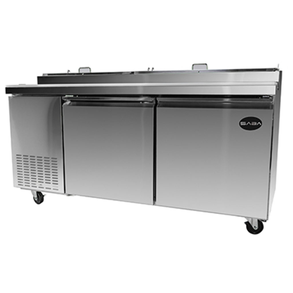 SABA SPP-67-9, Two Door 67.25&quot; Pizza Prep Table Refrigerator, 9 Pans, 115v