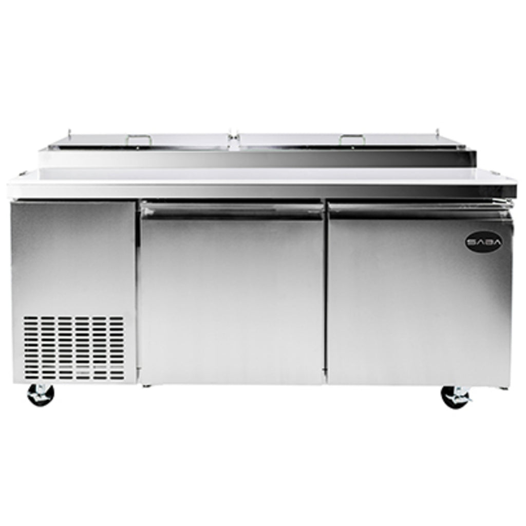 SABA SPP-67-9, Two Door 67.25&quot; Pizza Prep Table Refrigerator, 9 Pans, 115v